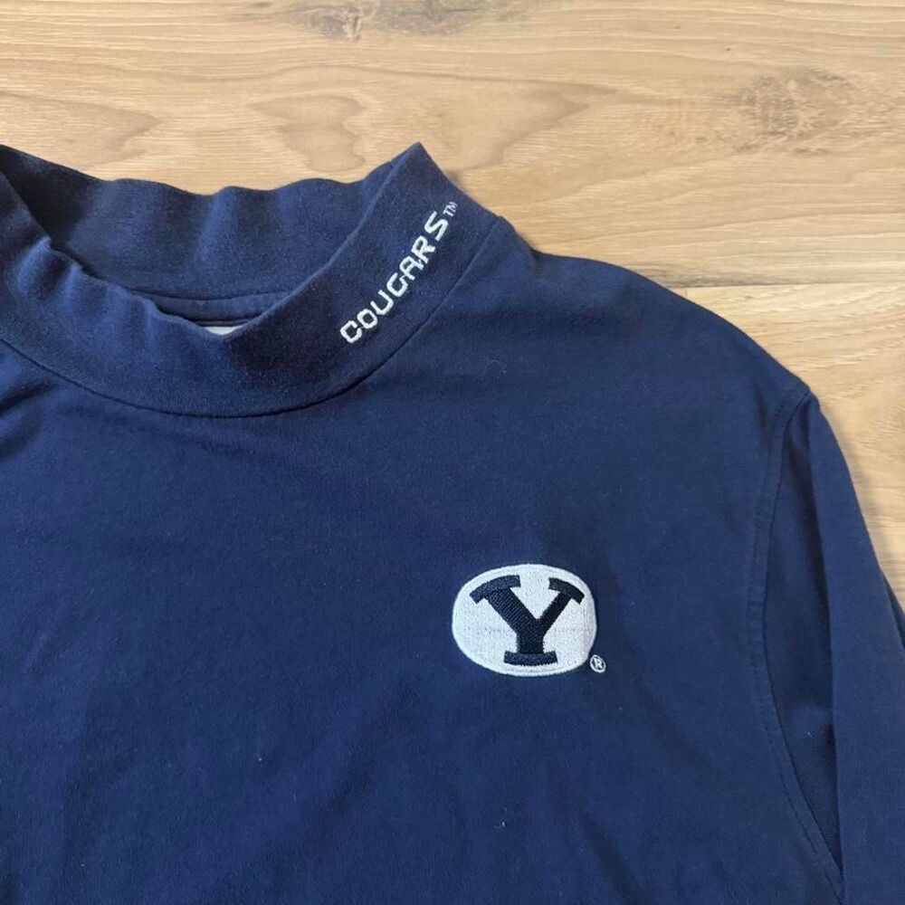 Navy BYU Cougars long sleeve mock neck embroidered College Size Large